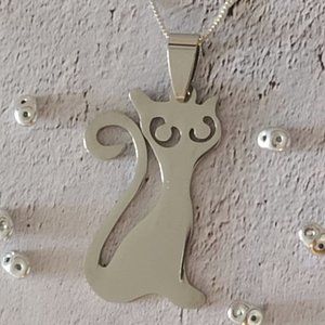Stainless Steel Shiny Cat Pendant on a Chain